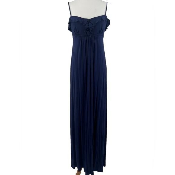 Navy Blue Boho Ruffle Hem Empire Waist Maxi Dress • Cottagecore Coquette Boho S - Picture 11 of 16